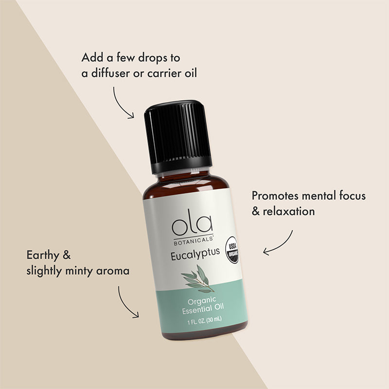 Ola Botanicals Organic Eucalyptus Essential Oil - Elevate Your Senses with Ola Botanicals® Organic Eucalyptus Essential Oil: Nature's Renewal for Mind and Body!